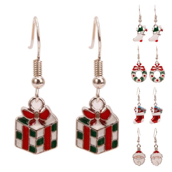 1 Pair Christmas Earrings Santa Claus Wreath Accessory Deer Socks Dangle Earrings for Christmas