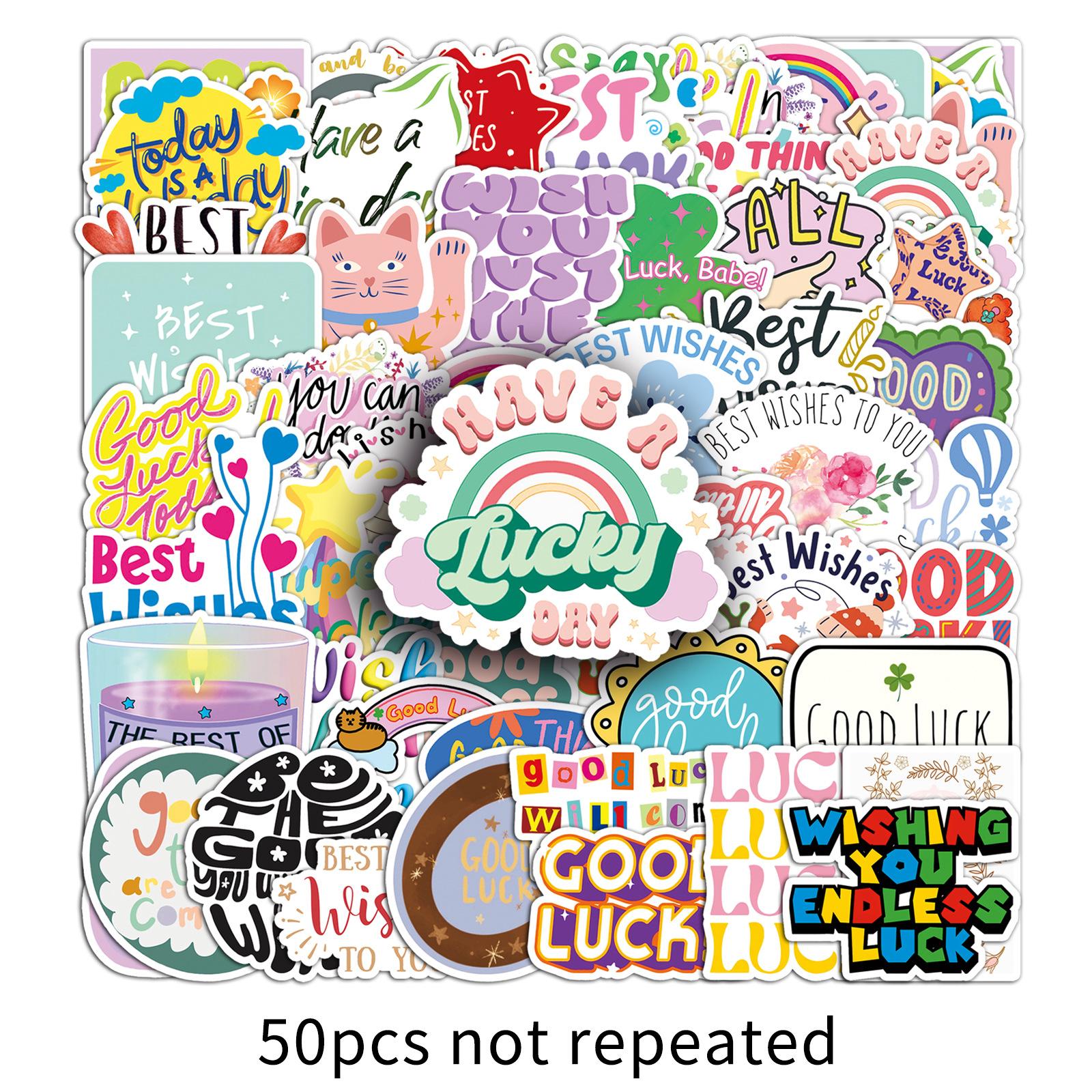 

50 Blessings English Short Sentences Graffiti Stickers Personalized Creative Decorative Water Cup Mobile Phone Waterproof Gum Stickers