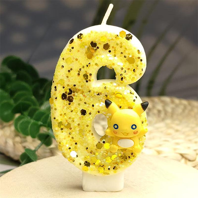 Number 0 Birthday Candle with Decorative Figure Glitter Embedded Wax Cake Topper for Children's Party Baking Supplies