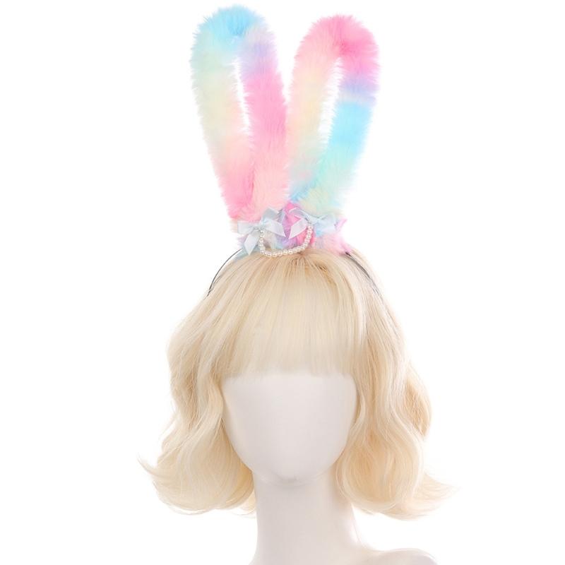 Furry Rabbits Ears Headband With Gradient Color Costume Hairbnad Fashion Hairpiece For Cosplay And Easter Parties