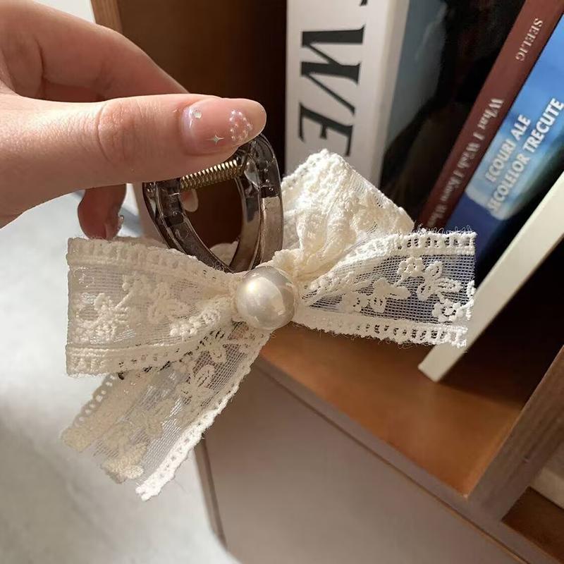 Neue weiße Spitze Schleife Perlen Haarspange für Damen Mädchen Pin Haarkralle Schleife Schmetterling Koreanisch Vintage Beliebt Schmuck Zubehör