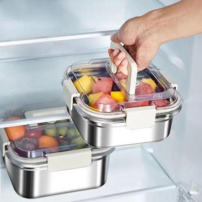 Stainless Steel Portable Crisper Square Sealed Anti-Spill Lunch Box Refrigerator Storage Box Portable Lunch Box