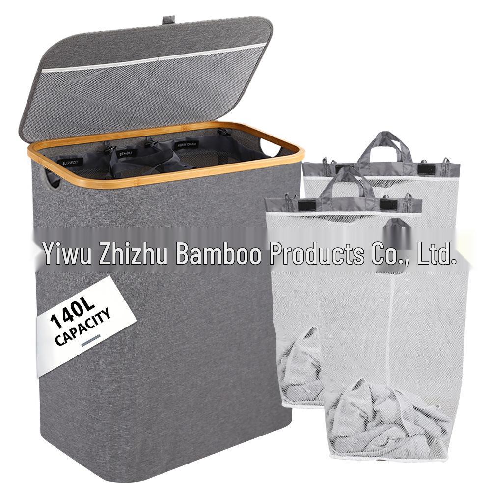 

Bamboo Foldable Laundry Basket with Cover and Compartments 57*37*67 cm сірий колір
