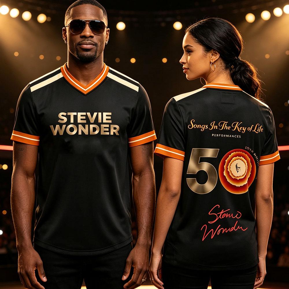 Футболка Stevie Wonder Songs in The Key of Life 50th Anniversary Tour, с V-образным вырезом, летняя, с коротким рукавом, унисекс, уличный стиль, с принтом