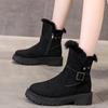 fashion Winter Warm Thick Plush Snow Boots Women Rivet Decor Low Heels Ankle Boots Woman Buckle Strap Non Slip Platform Botas Mujer 2024