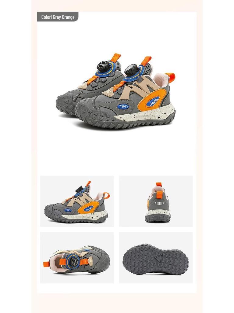 Jeep Boys' 2025 Autumn Leather Sports Shoes - Non-slip, Waterproof, Trendy with Rotary Button