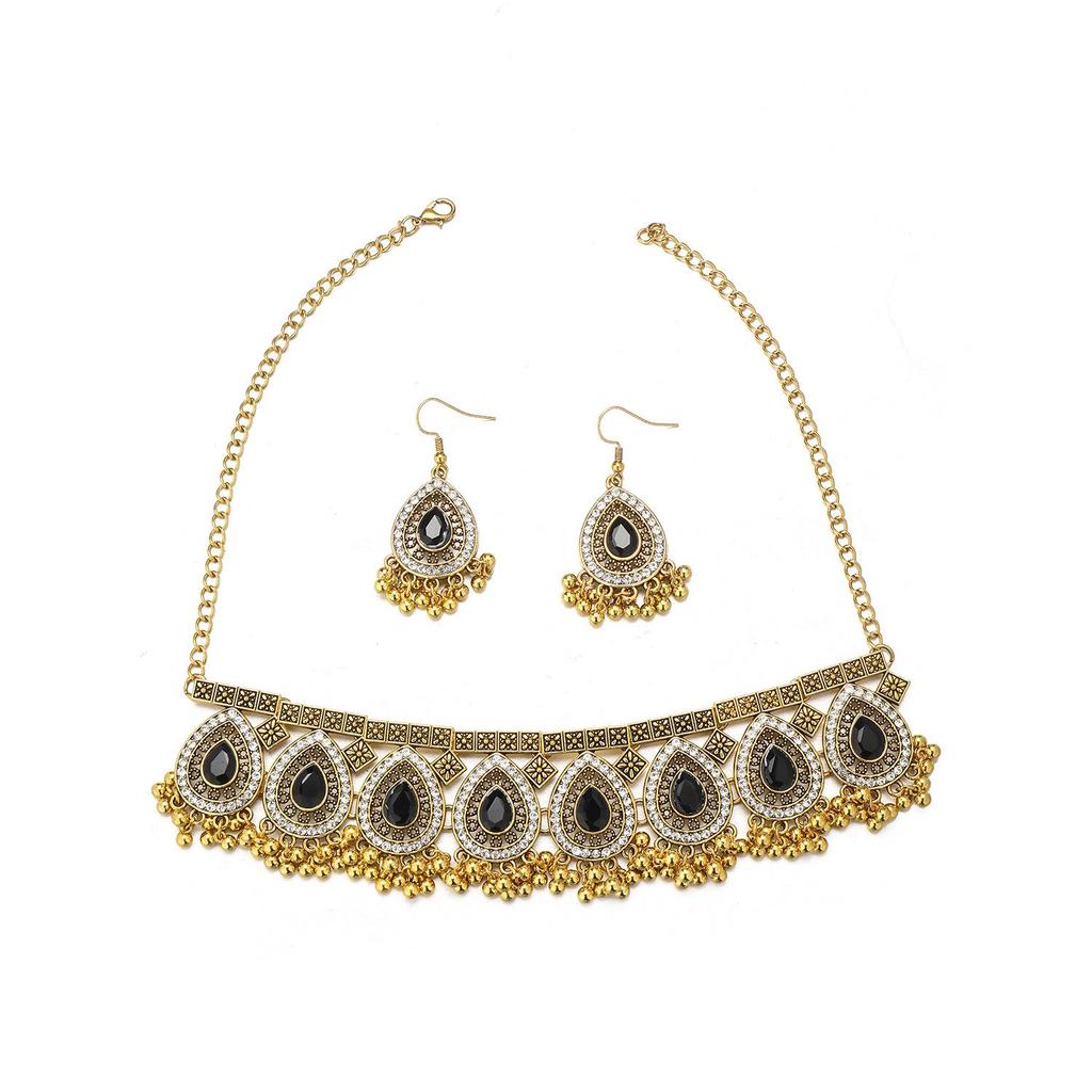 Bohemian Indian Style Rhinestone Tassel Necklace & Earrings Set for Women