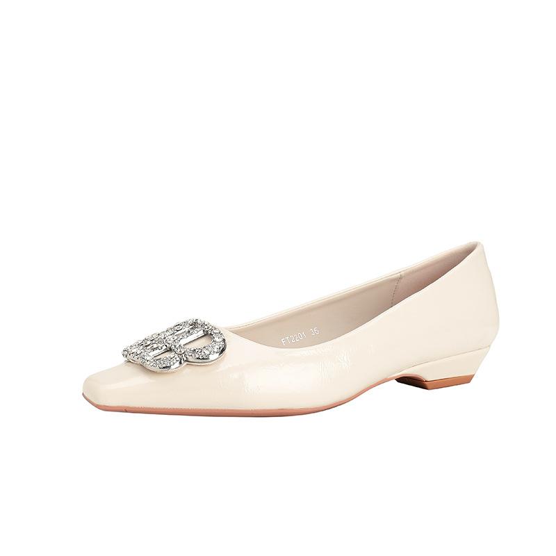 B Spring New Rhinestone Pointed Versatile Slope Heel Flat Shoes Women's Niche Temperament Single Shoes