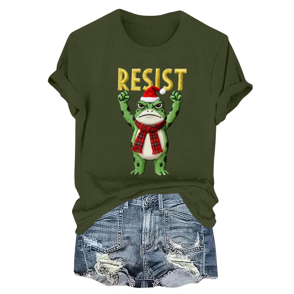 Women's Fashion Casual Printed Round Neck Short Sleeved Pullover T-Shirt Top