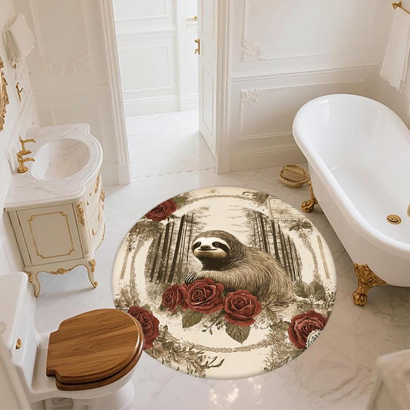 Vintage Rose Animals,Round Area Rug,Carpet Rug for Living Room Bedroom Sofa Playroom Decor,Non-slip Floor Mat