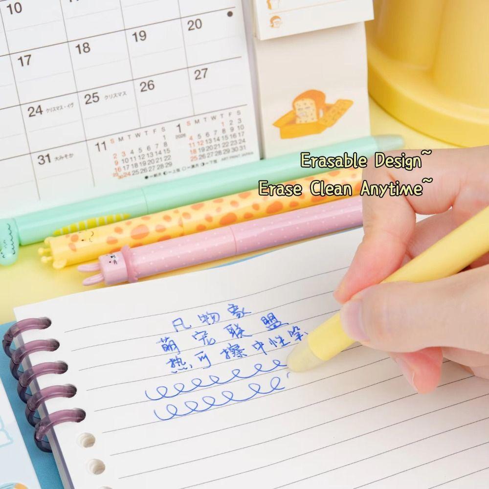 4PCS/Box 0.5mm Blue Ink Gel Pen Animal Shaped Neutral Pen Cartoon Erasable Pen  Students