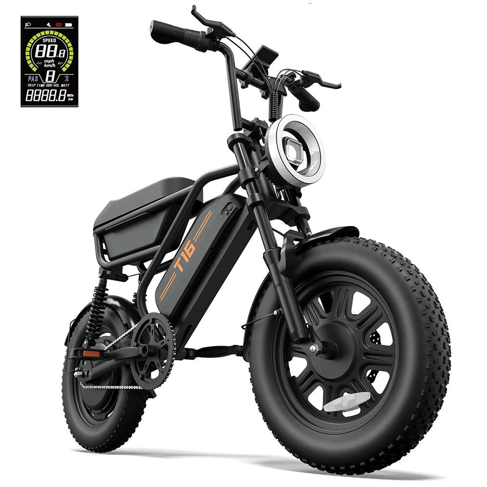 Electric Bicycle Urlife T16 500W Motor 16" Fat Tire Fully Suspended Adult Electric Bike 48V 13Ah Dual Disc Brakes 7 Speed Max Load 120Kg