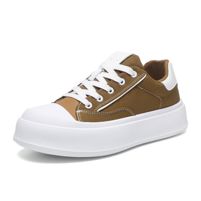 Four Seasons Students Low Top Solid Color Thick-soled Heightening Shoes Men's Korean Version Lace-up Casual Board Shoes Street Canvas Tide Shoes