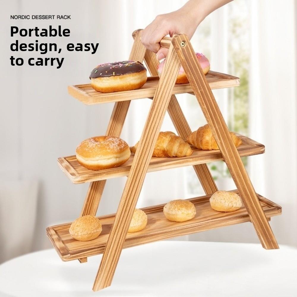 Wood Wooden Serving Tray Three Layer Detachable Design Multilayer Dessert Stand Non Deformable Decorative Cupcake Display Stand