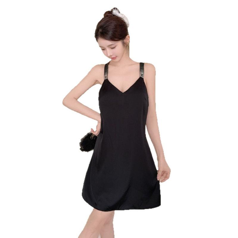 Sexy Nightdress Ice Silk Summer with Chest Pad Pure Desire Wind Women Suspender Pajamas Short Skirt Acetic Acid New Loungewear