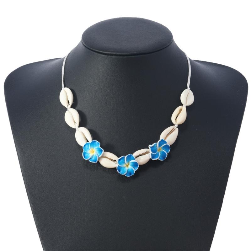 Elegant Soft Clay Flower and Shell Pendant Necklace Sturdy Flexible Chain Jewelry Accessory Gift