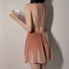 Women's Velvet Lace Backless Cami Sleep Dress with Robe Lounge Set