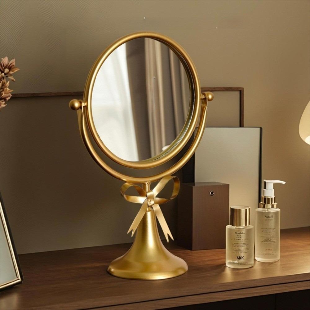 360° Rotatable Makeup Mirror Oval Desktop Stand Mirror Iron Art Bow Vanity Mirror  TableTop