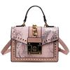 Feminine Leather PU Bag with Studs Shoulder Bag with Shoulder Strap with High-quality Metal Lock Small Square