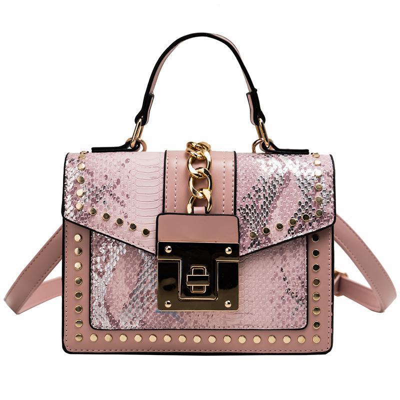 Feminine Leather PU Bag with Studs Shoulder Bag with Shoulder Strap with High-quality Metal Lock Small Square