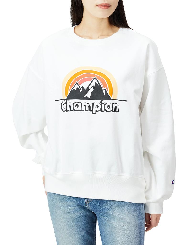 Champion Casual Long Sleeve Graphic Logo Loose Size M Women's T-Shirt, 100% Cotton, Print, Fit, White, (CW-V405)