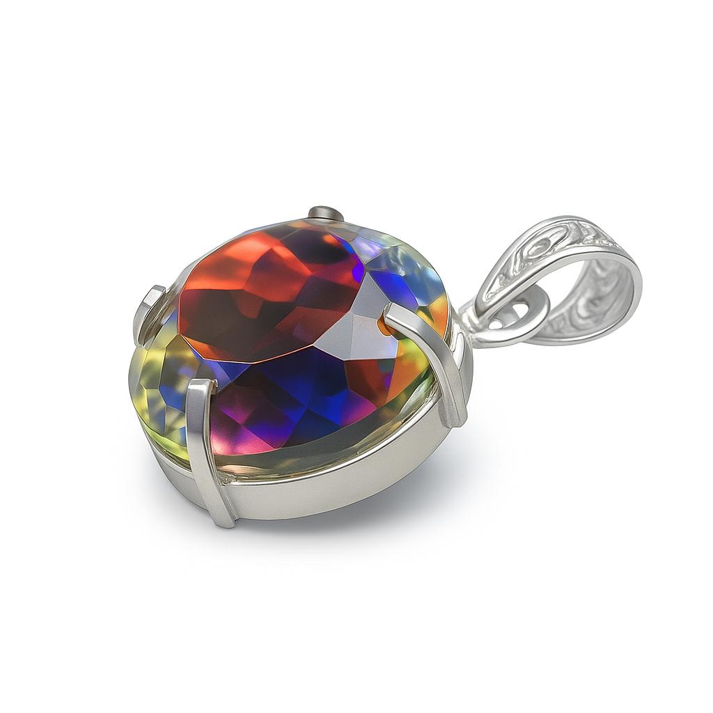 69 Ct+ A++ Natural Round Cut Mystic Topaz 925 Sterling Silver Pendant Certified