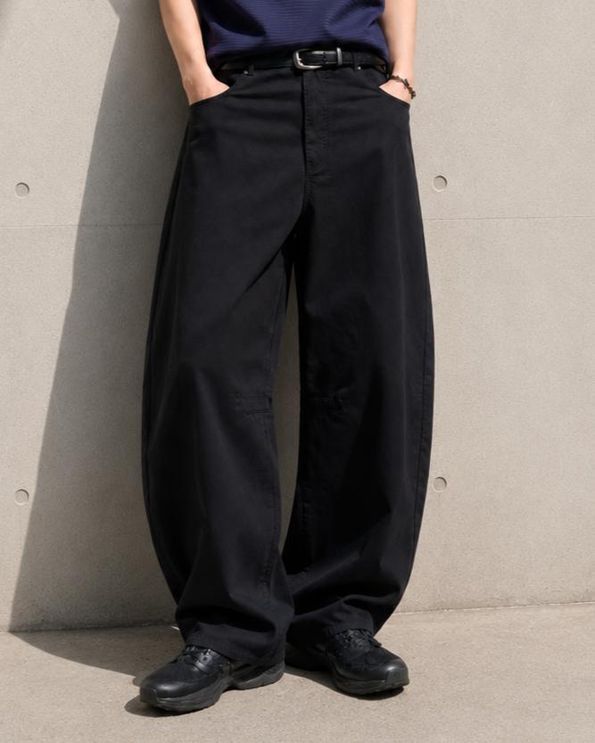 TOFFEE Curved Barrel Cotton Pants (Black)
