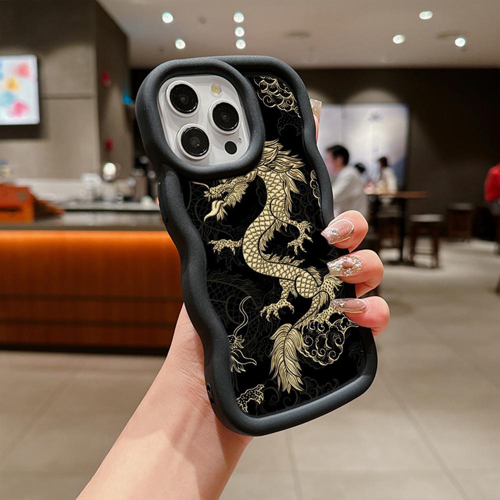 N81 Dragon design art Macaron Wavy Edge Phone Cases for iPhone 16 Pro Max Samsung S24 Plus S23 Ultra A35 A55 Xiaomi Redmi Note 13 Shockproof Cover