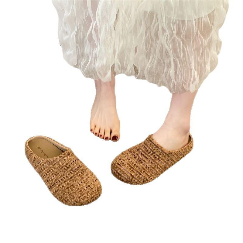 Niche Hand-woven Hollow Breathable Bag Head Slippers Wind Thick-soled Pedals