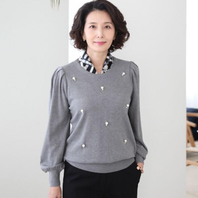 Shiz Madam Women S Round Knit Pearl Detail Balloon Sleeve Top T57207