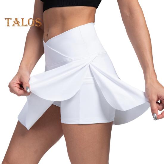 

Женская теннисная юбка с карманом и высокой талией для гольфа, летняя повседневная спортивная юбка для бега, пиклбола, тренировок с внутренними шортами L белый
