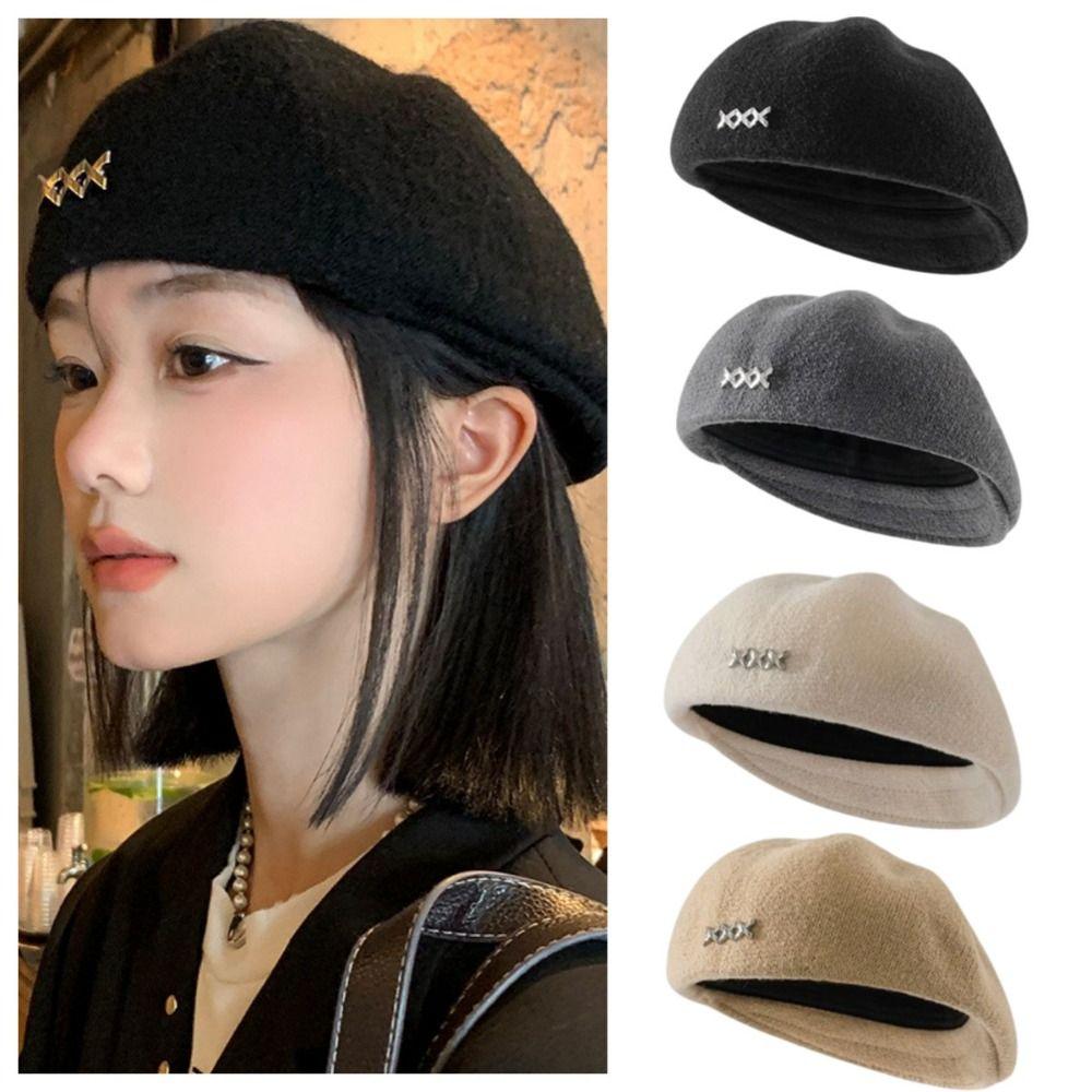 Knitted Woolen Berets Solid Color Octagonal Cap Casual Artist Cap  Party