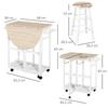 Rolling Kitchen Cart Set Drop Leaf Breakfast Table with 2 Stools for Living Room Dorm Apartment