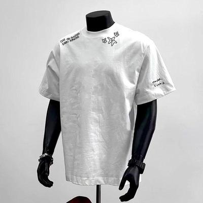 Unisex retro americké písmeno krátký rukáv volné tričko