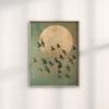 Salbeigrün Gold Japandi Kunstdruck Fliegende Vögel Wandkunst Abstrakte Sonnenkunst Wohnzimmerdeko Japanische Wandkunst Schlafzimmerdeko Geschenk
