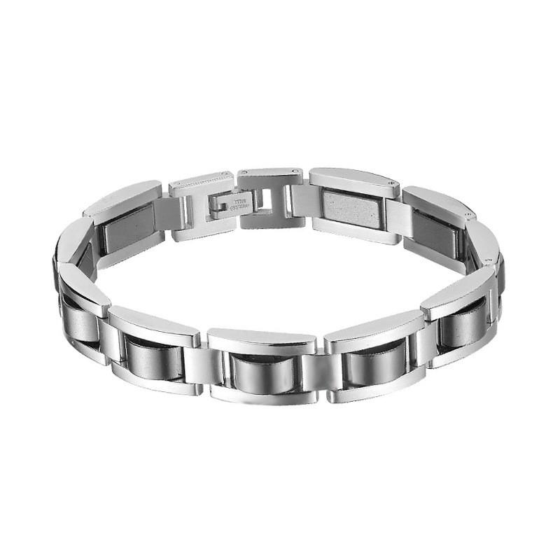 Mens Minimalist Magnetic Titanium Steel Bracelet With Removable Black Hematite Beads Geometric Design