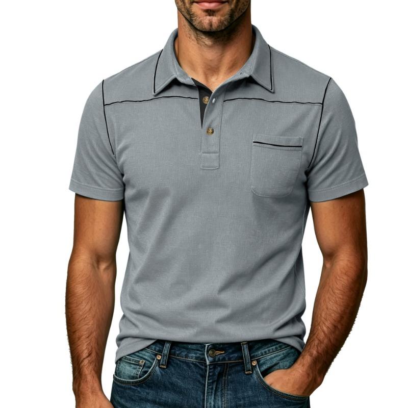 Mens Plus Size Fashion Turn Down Collar Short Sleeve Pocket Polo Shirt