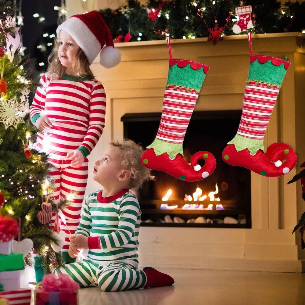 Hanging Christmas Stocking Decorations Red/Green Elf Christmas Stockings Party Decoration
