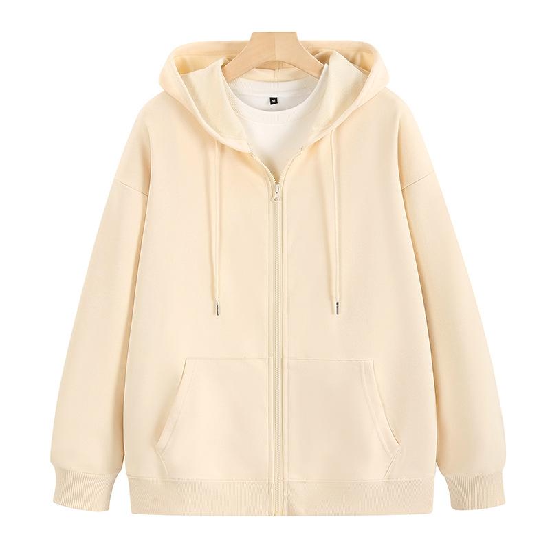 Felpa con cappuccio e cerniera di colore solido di taglia europea, giacca con cappuccio larga, uniforme da squadra, lavoro, pubblicità, cappotto