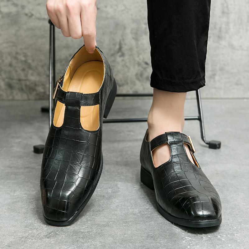 Large Size Leather Shoes Men's Summer Breathable Dress Business Casual Leather Shoes Men's Soft Sole Black Wedding Interview Shoes