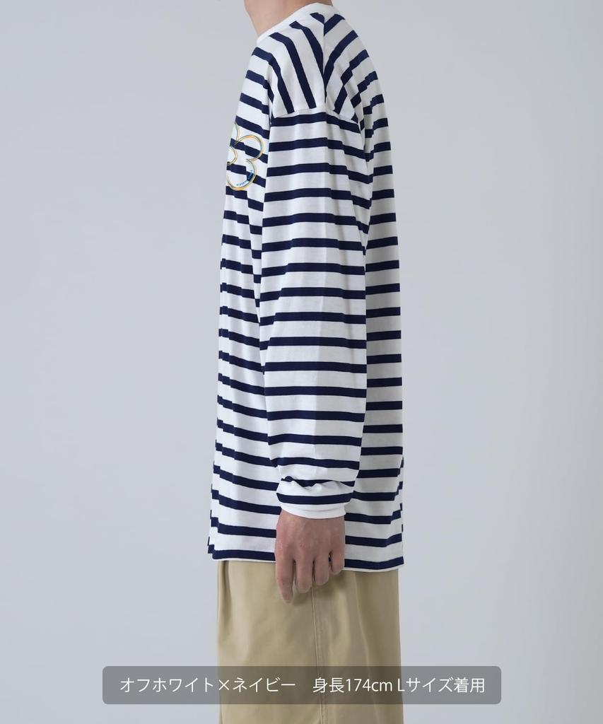 IMPROMES Casual SIDEWAYSTANCE Floral Border Long Sleeve T-Shirt, Men's, Off-White x Navy