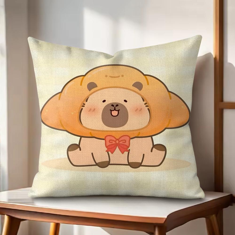 

Cute Cartoon Capybara Cushion Cover Natural Linen Organic Fabric DoubleSided Printing Couch Pillow Covers Home Decor 30x30cm