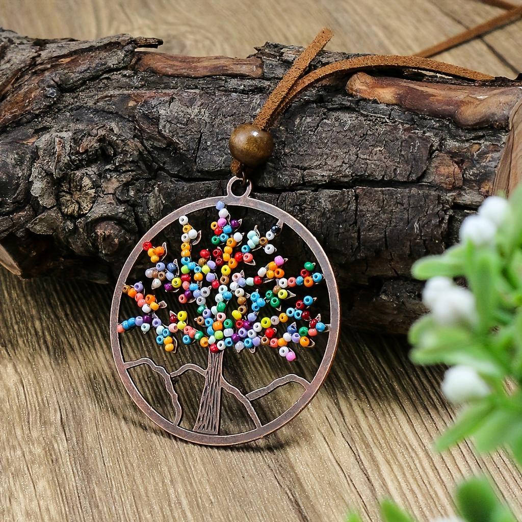 1Pcs Boho Women Necklace Pendent Necklace Geometric Shape Colorful Tree Of Life Beads Design Party Decor Gifts
