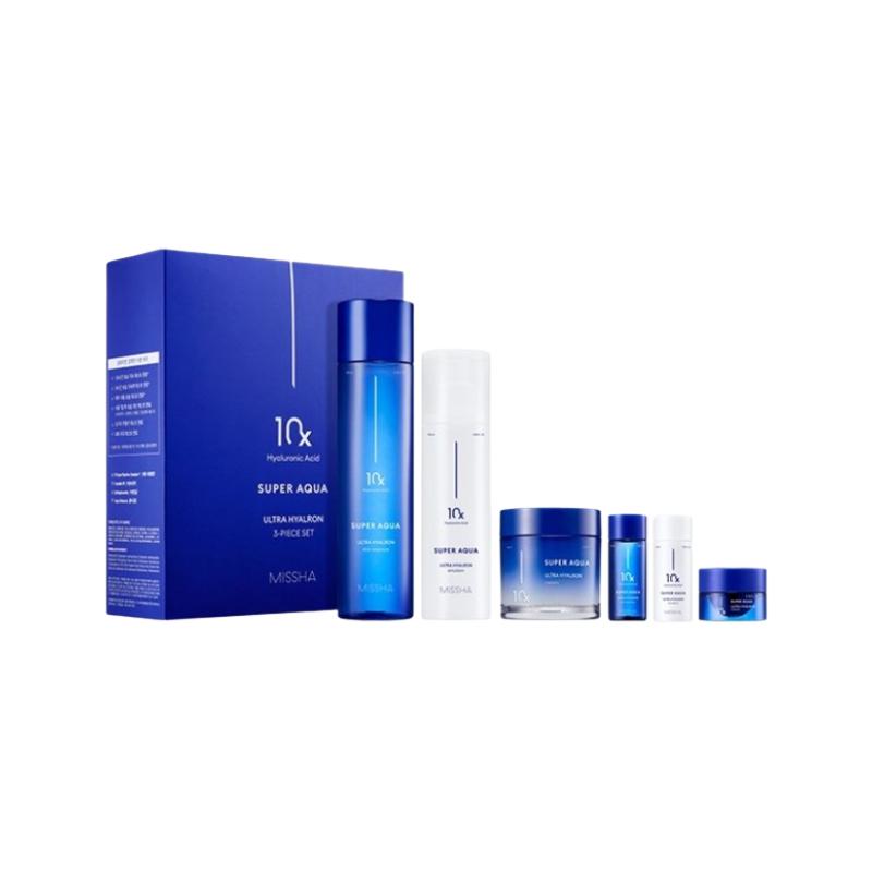 MISSHA Super Aqua Ultra Hyalron 3-Step Set + Trial Kit – Skin 200ml + Emulsion 130ml + Cream 70ml 3-step set