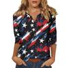 Womens V Neck 3 Quarter Sleeve Independence Day Print Shirt Casual Loose Fit Patriotic Top for Summer and Fall