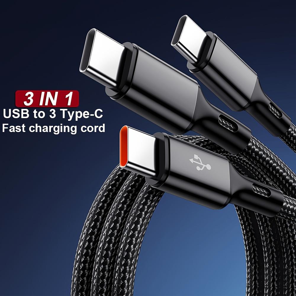 3 In 1 USB A To 3 Type C Cable 100W 6A Fast Charging Data Transfer Cord for Samsung Xiaomi Huawei Android Phone