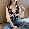 Damen Mode Print Strickweste Ärmellos V-Ausschnitt Pullover Layering-Teil