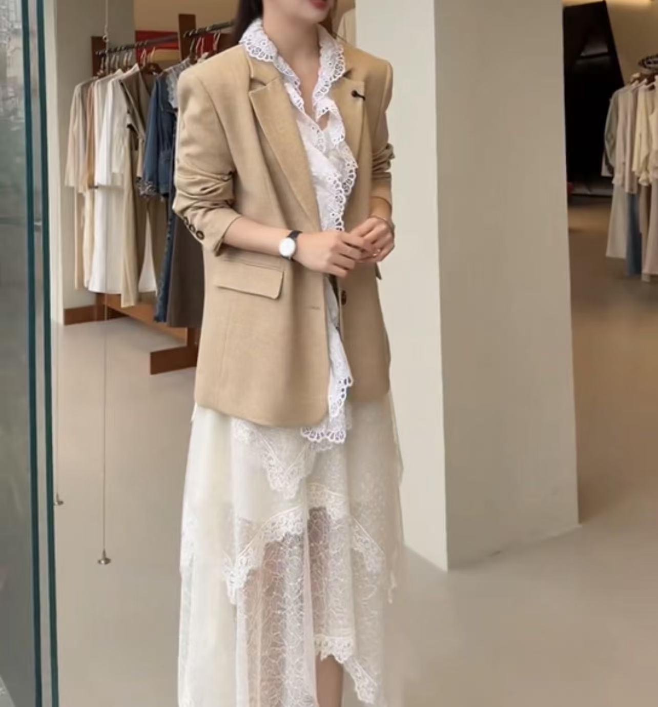 

Women’s Versatile Lace Trim Suit Jacket and Skirt Set – Yi Yuan 2026 Collection 3XL