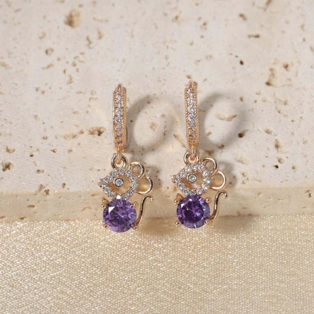 

1 Pair Cute Little Squirrel Dangle Earrings for Women Zirconia Earring Jewelry Daily Wedding Party Accessories фиолетовый