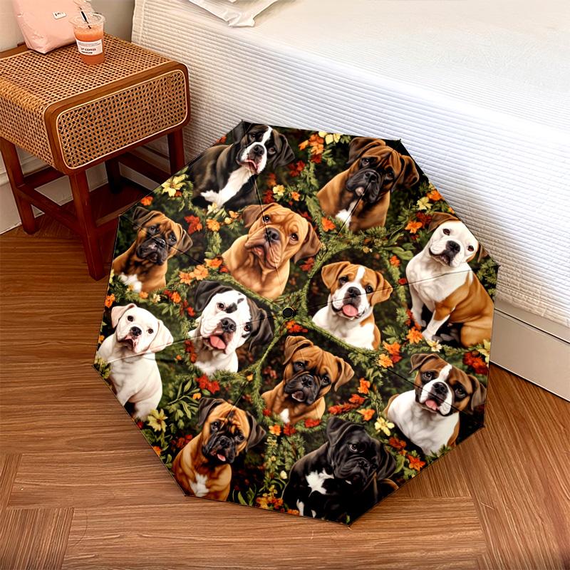 Circle Animals pattern, automatic folding umbrella, portable and foldable design, 8 ribs, a Christmas or birthday gift.